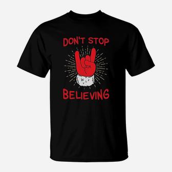 Dont Stop Believing Christmas Funny Santa Rocker T-Shirt - Seseable