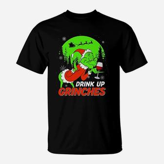 Drink Up Grinch Christmas Drinking Lovers T-Shirt - Seseable