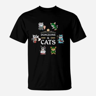 Dungeons And Cats Rpg D20 Fantasy Roleplaying Gamers Gift T-Shirt - Seseable