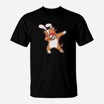 Easter Bunny Dabbing Pitbull Dog Rabbit Ears Gift T-Shirt - Seseable