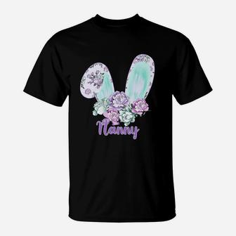 Easter Bunny With Flowers Nanny Great Family Gift For Women T-Shirt - Seseable