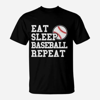 Eat Sleep Baseball Repeat Funny Baseball Player T-Shirt - Seseable