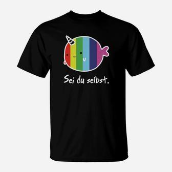 Einhorn Fisch Schwarzes T-Shirt - Sei Du Selbst Motiv - Seseable