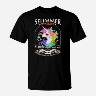 Einhorn Spruch T-Shirt Schwarz, Sei Immer Du Selbst Motiv - Seseable