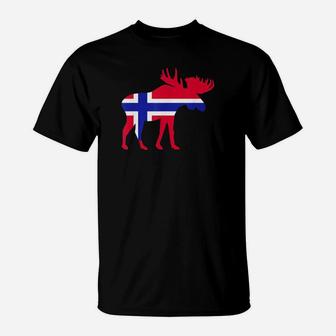 Elch Silhouette Flaggenmuster Norwegen T-Shirt Unisex, Trendiges Design - Seseable