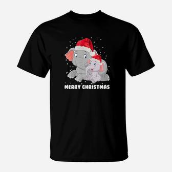 Elephant Mom And Baby Christmas Elephant Christmas T-Shirt - Seseable