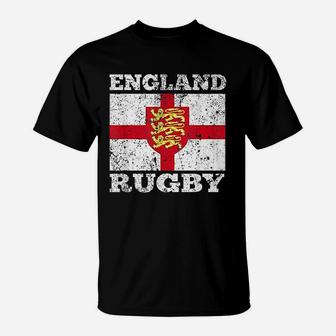 England Rugby Vintage English Flag Rugby United Kingdom Gift T-Shirt - Seseable