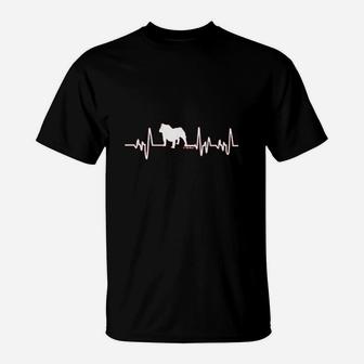 English Bulldog Gifts Dog Lover Heartbeat Bulldog T-Shirt - Seseable