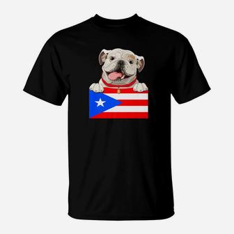 English Bulldog Puerto Rico Flag Vintage Dog Boricua T-Shirt - Seseable