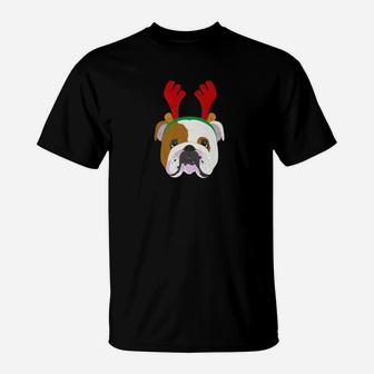 English Bulldog Reindeer Christmas Dog Lover Gifts T-Shirt - Seseable
