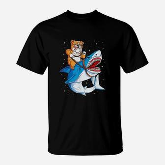 English Bulldog Shark Kids Space Galaxy Jawsome T-Shirt - Seseable
