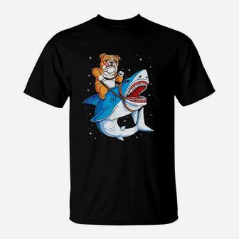 English Bulldog Shark T Kids Space Galaxy Jawsome T-Shirt - Seseable