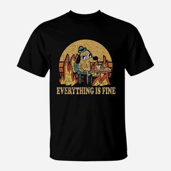 Everything Is Fine Dog Drinking Coffee Burning Meme T-Shirt | Seseable CA