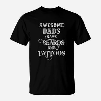 Father And Son Daughter Beards And Tattoos Fathers Day T-Shirt - Seseable