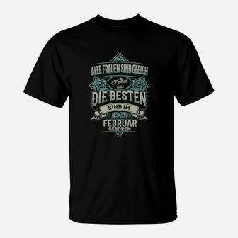 Februar Geborene Frauen Schwarzes T-Shirt, Beste Geburtstagsfeier Outfit - Seseable