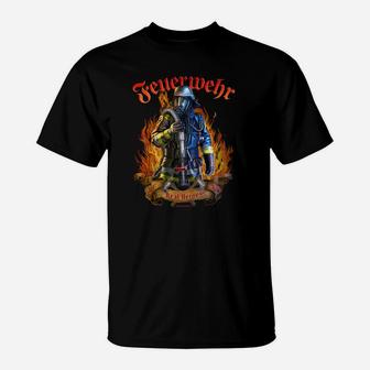 Feuerwehrmann T-Shirt in Schwarz mit Mutigem Motiv und Flammen - Seseable