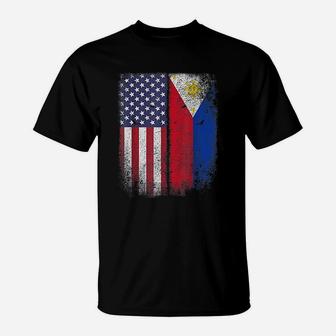 Filipino Roots American Grown Philippines Usa Flag America T-Shirt - Seseable