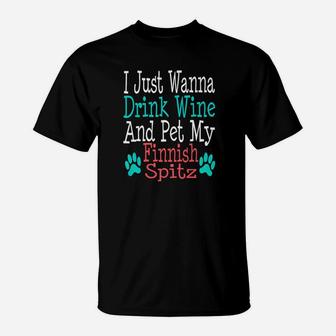 Finnish Spitz Dog Mom Dad Funny Wine Lover Gift T-Shirt - Seseable