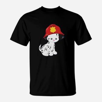 Fireman Dog Dalmatian Dog With Fireman Helmet T-Shirt - Seseable
