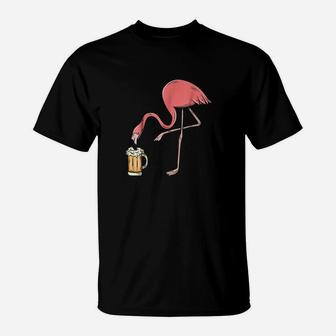 Flamingo Drinking Beer Funny Pink Flamingo T-Shirt - Seseable