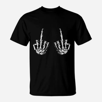 Flipping The Bones Funny Skeleton Hands Middle Finger Halloween T-Shirt - Seseable