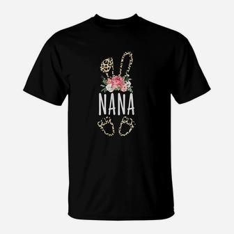 Floral Leopard Nana Bunny Happy Easter Mothers Day T-Shirt - Seseable