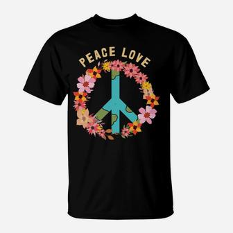 Floral Peace Love Symbol Hippie Tie Dye Earth T-Shirt - Seseable