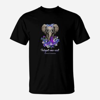 Forget Me Not Alzheimer's Awareness Elephant Flower T-Shirt - Seseable