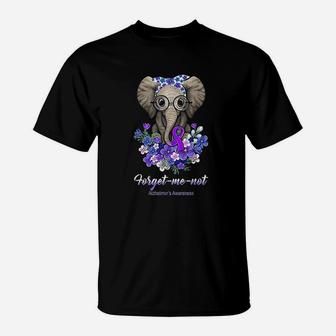 Forget Me Not Alzheimers Awareness Elephant Flower T-Shirt - Seseable