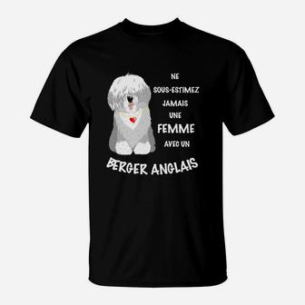 Französisches Motiv T-Shirt, Old English Sheepdog mit Spruch - Seseable