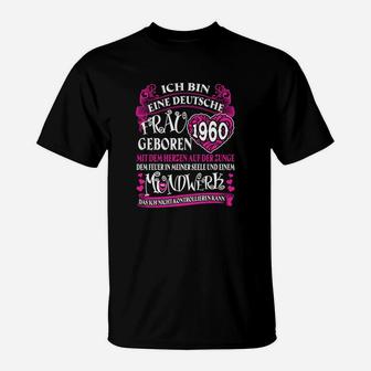 Frau Geboren 1960 T-Shirt mit Stolz und Power Spruch - Seseable