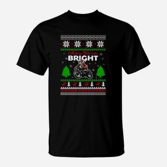 Fröhlich und Hell Motorrad Ugly Christmas Pullover Stil T-Shirt - Seseable