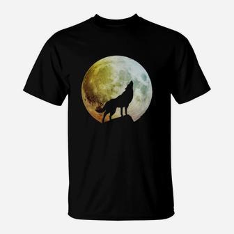 Full Moon Wolf Colorful Halloween Howling Wolf T-Shirt - Seseable
