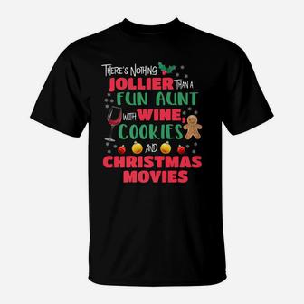 Funny Aunt Christmas Wine Cookies Holiday Pajamas T-Shirt - Seseable