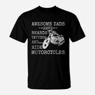 Funny Beard Awesome Dad Beard Tattoos And Motorcycles T-Shirt - Seseable