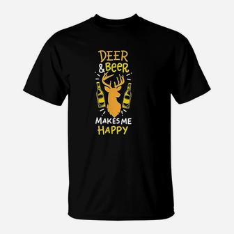 Funny Beer And Deer Happy Hunter Cool Hunting T-Shirt - Seseable