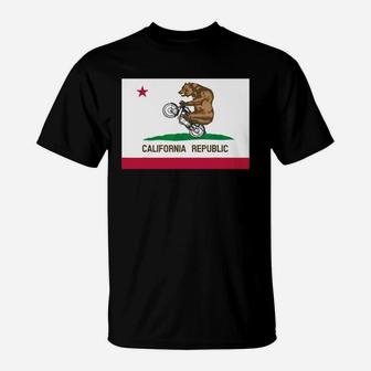 Funny California Flag Style Bear Wheelie T-shirt T-Shirt - Seseable
