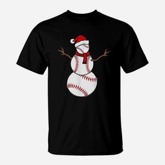 Funny Christmas Baseball Balls Santa Snowman T-Shirt - Seseable