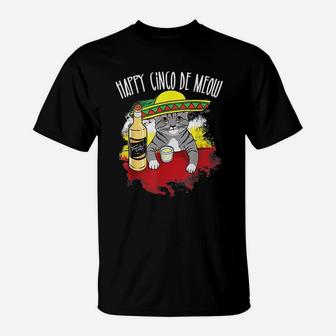 Funny Cinco De Meow Funny Mexican Tequila Cat T-Shirt - Seseable
