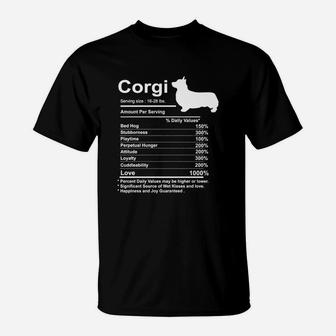 Funny Corgi Facts Nutrition Gift T-Shirt - Seseable