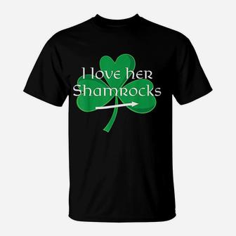 Funny Couples St Patricks Day I Love Her Shamrocks T-Shirt - Seseable