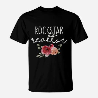 Funny Cute Realtor Woman Female Gift Rockstar Realtor Flower T-Shirt - Seseable