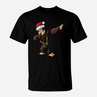 Funny Dancing Bigfoot Christmas Dabbing Santa Hat Sasquatch T-Shirt - Seseable