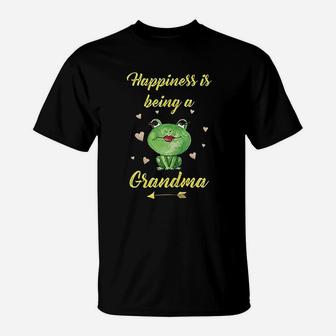 Funny Grandma Frog Lover Gift Happiness Is Being A Grandma T-Shirt - Seseable