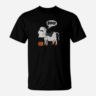 Funny Halloween Cow Ghost Costume Cute Boo Cow Tee T-Shirt - Seseable