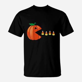 Funny Halloween Pumpkin Eating Candy Corn Gift T-Shirt - Seseable