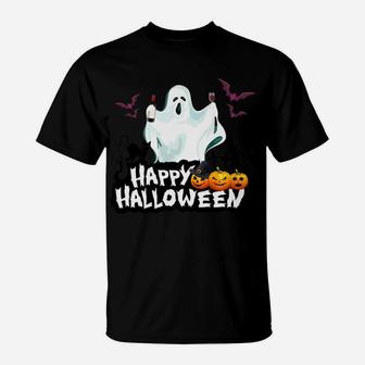 Funny Happy Halloween Boo Wine Lover Ghost T-Shirt - Seseable