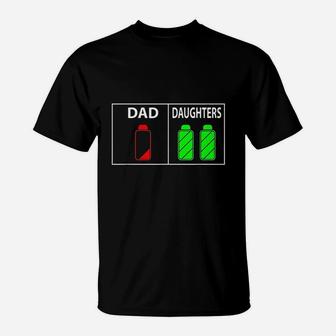 Funny Low Battery Dad Of Two Daughters Fathers Day Gift T-Shirt - Seseable