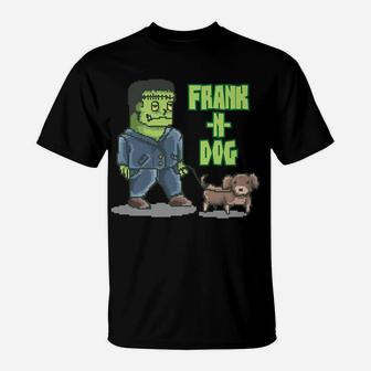 Funny Monster Frank And Dog Walking T-Shirt - Seseable