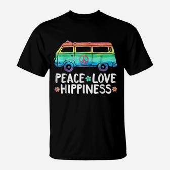 Funny Peace Love Hippiness Peace Van Hippie Bus Rainbow T-Shirt - Seseable